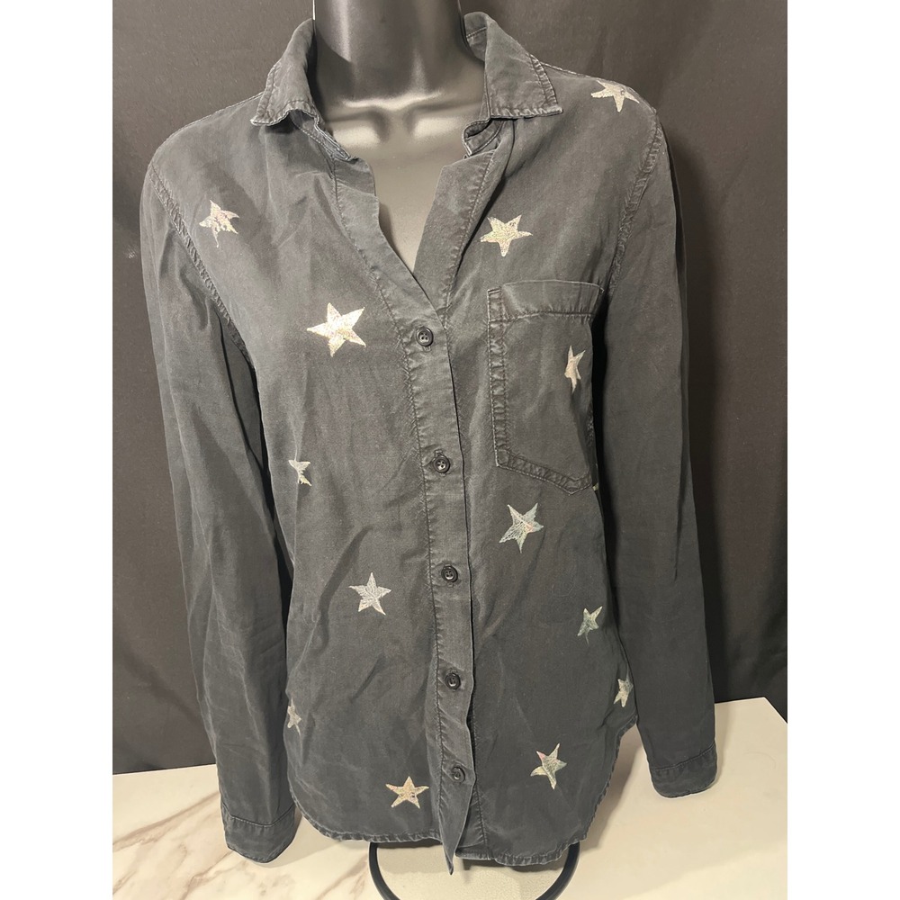 Bella Dahl Women's Gray Star Print Button Down Long Sleeve‎ Shirt Size S